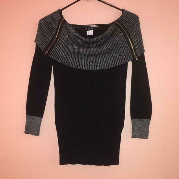 Venus Size XS Black Off Shoulder Cowl Sweater - Picture 1 of 5